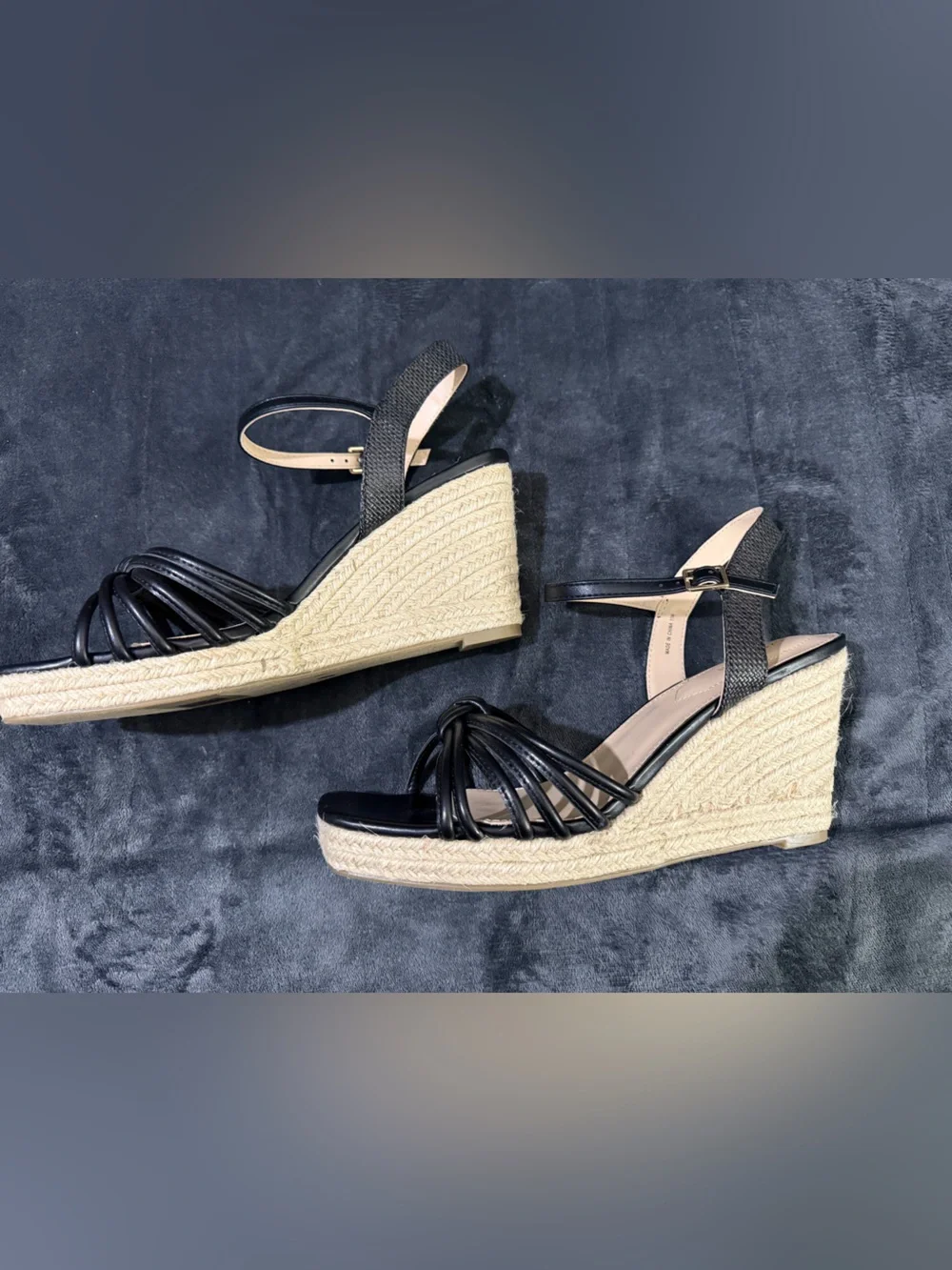 Liz Claiborne Black Strappy Espadrille Wedge Sandals